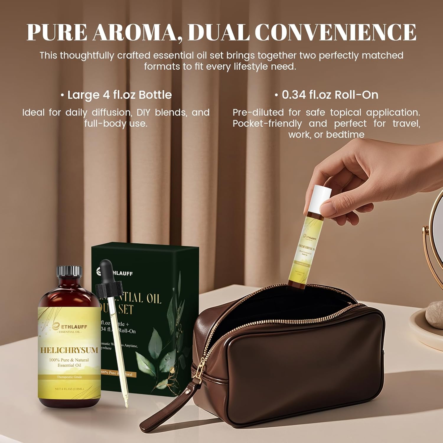 Helichrysum Essential Oil (4 fl.oz Bottle + 0.34 fl.oz Roll-On) — Helichrysum Oils for Aromatherapy, Diffusers, Humidifiers, Home fragrances, DIY Skincare, Candle, Soap Making, Relaxation, Yoga - Image 4