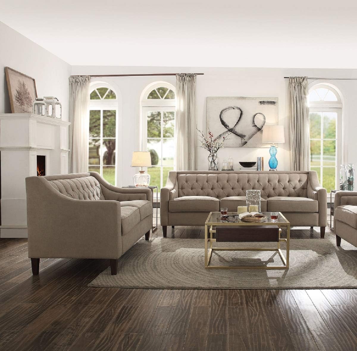 Floresti Modern Sofa & Loveseat Set Upholstered in Beige Fabric