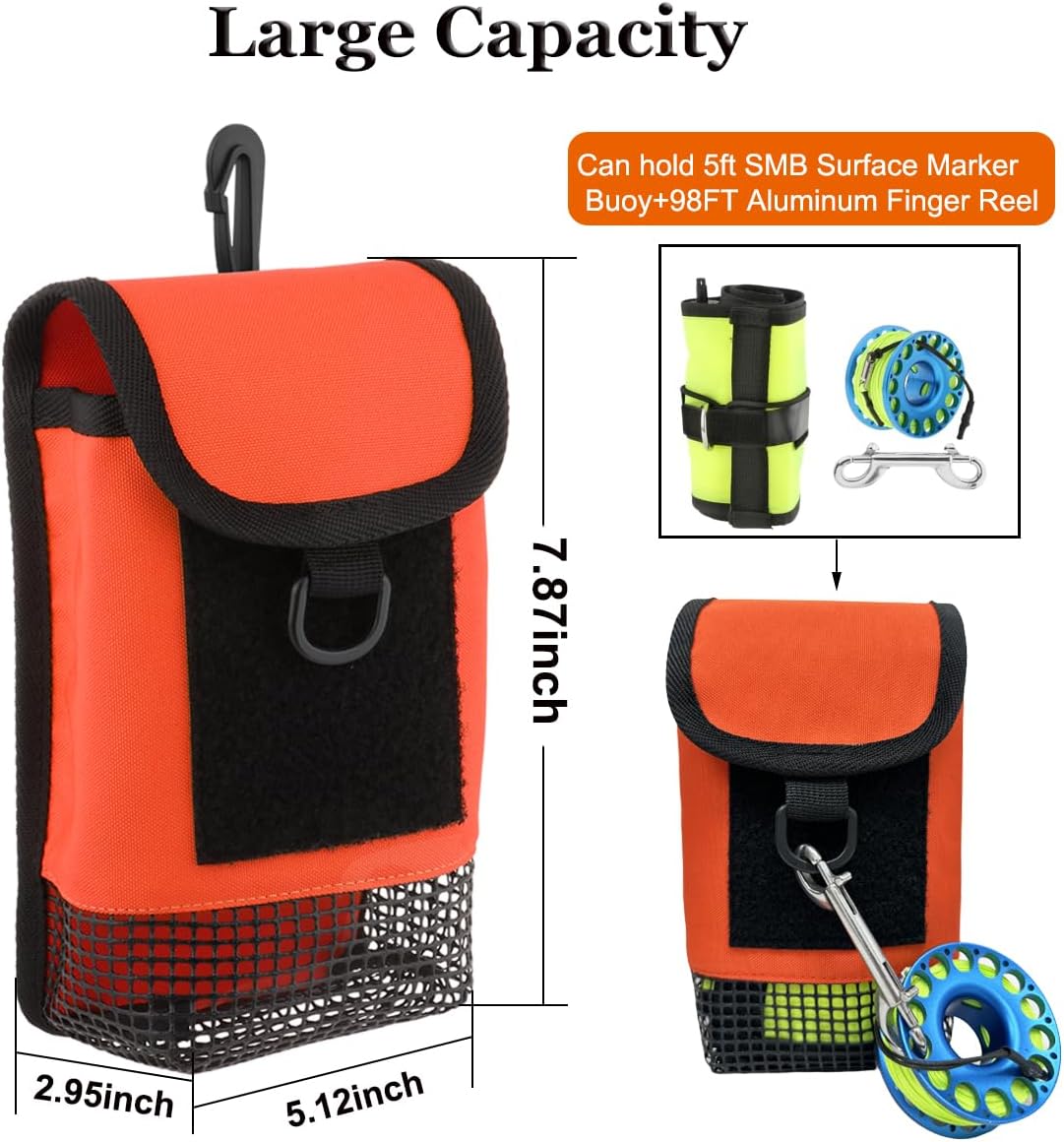 Scuba Diving Gear Bag, Safety SMB Mesh Gear Bag Finger Reel Storage Pocket Carry Case Pouch for Snorkeling Gear & Equipment