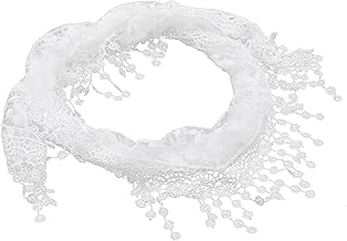 PINKING Women Lace Scarf Hollow Out Tassel Scarf Triangle Solid Summer Travel White