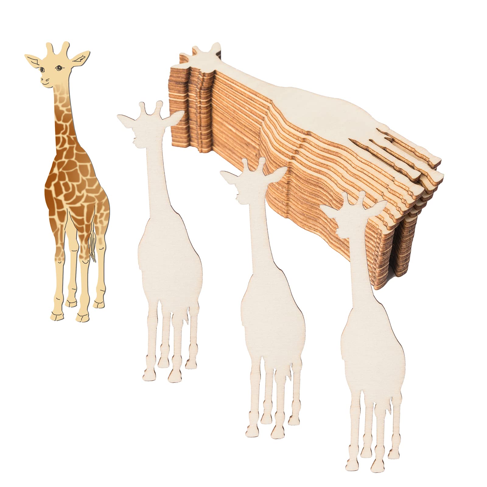 Giraffen-Ausschnitte Aus Unlackiertem Holz – 20 Stück, 12 X 3,6 Cm, Für Basteln, Deko, Kinderzimmer