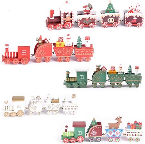 Miniatura 2 de Tren de Navidad pintado de madera para decoración de Navidad, juguetes de regalo para niños, figura de tren de Navidad, decoración de mini