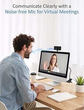 Webcam for PC, Streaming Camera, Web Camera for Desktop/Laptop Computer Webcam with Microphone, Plug and Play USB Web Cam with Bracket, Manual Focus, for Live Streaming, Video Calls (Black, 1080P)