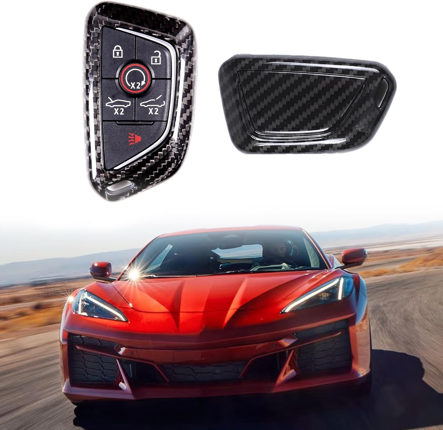 Key Fob Shell Cover Compatible with Corvette C8 2020-2024 ABS Car Remote Control Key Case Cover for Car Key Protection (Carbon Fiber Stripe)
