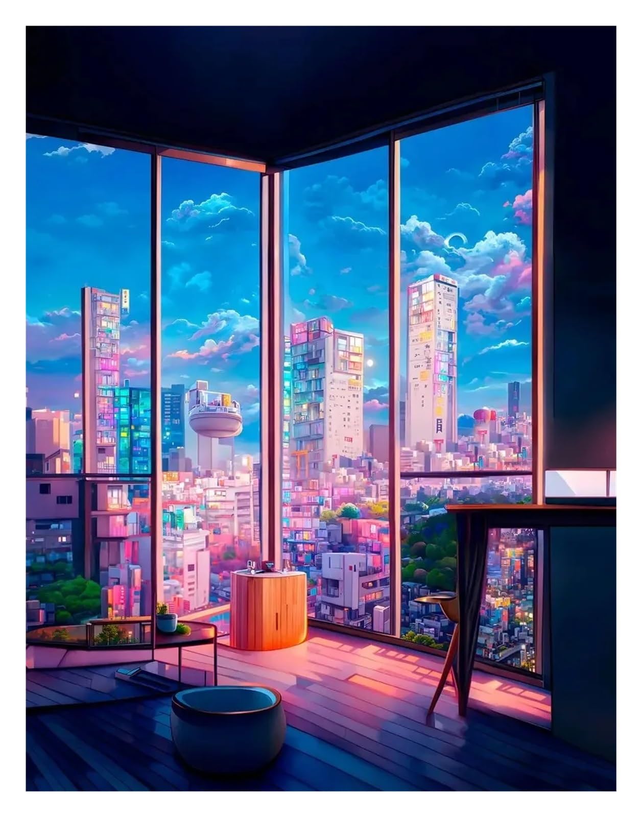 Affiches de dessin animé vue de la fenêtre pour décorer le mur d'un salon moderne