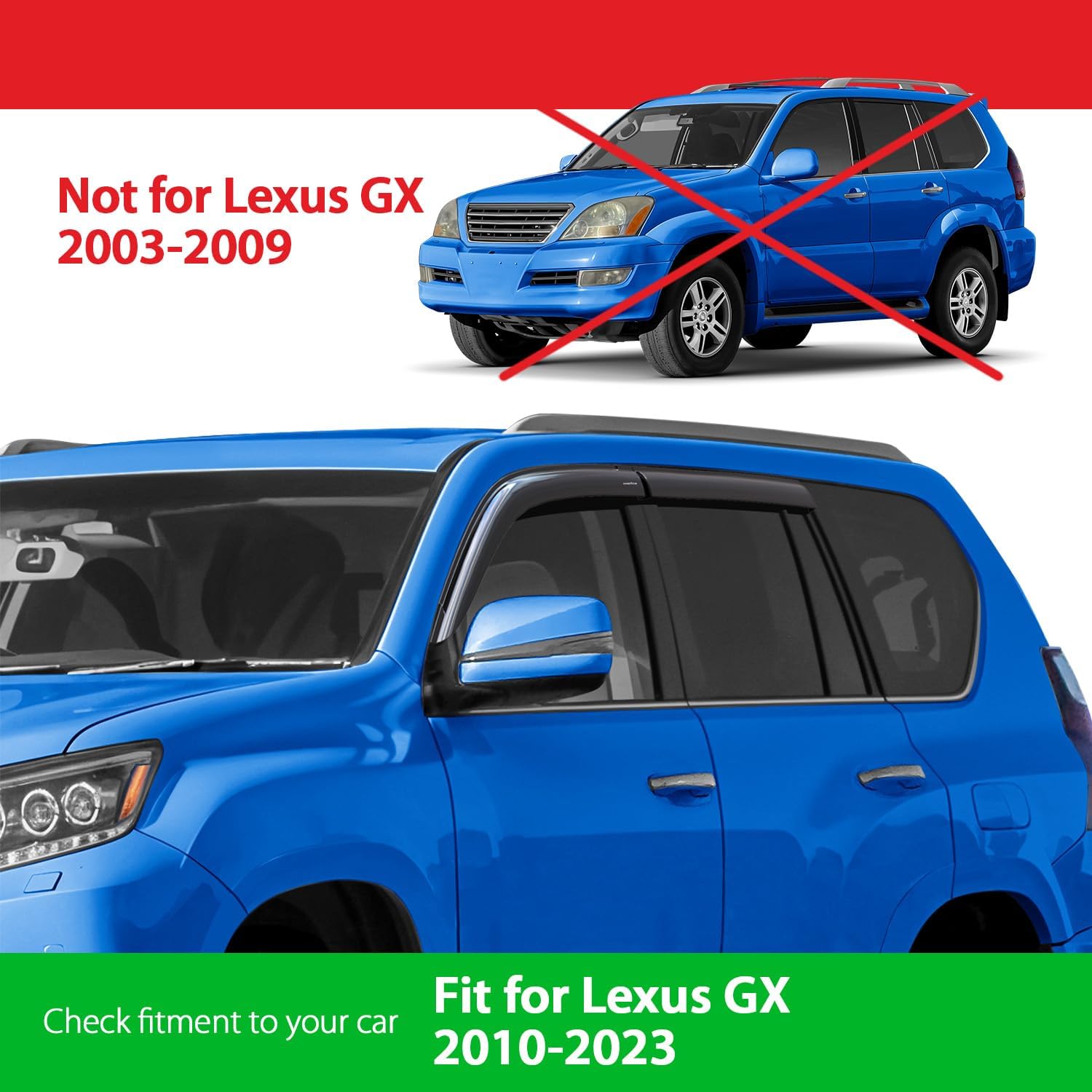 Goodyear Shatterproof Window Deflectors for Lexus GX 2010-2023, Tape-on Rain Guards, Window Visors, Vent Deflector Visor, Car Accessories, 4 pcs. - GY008850