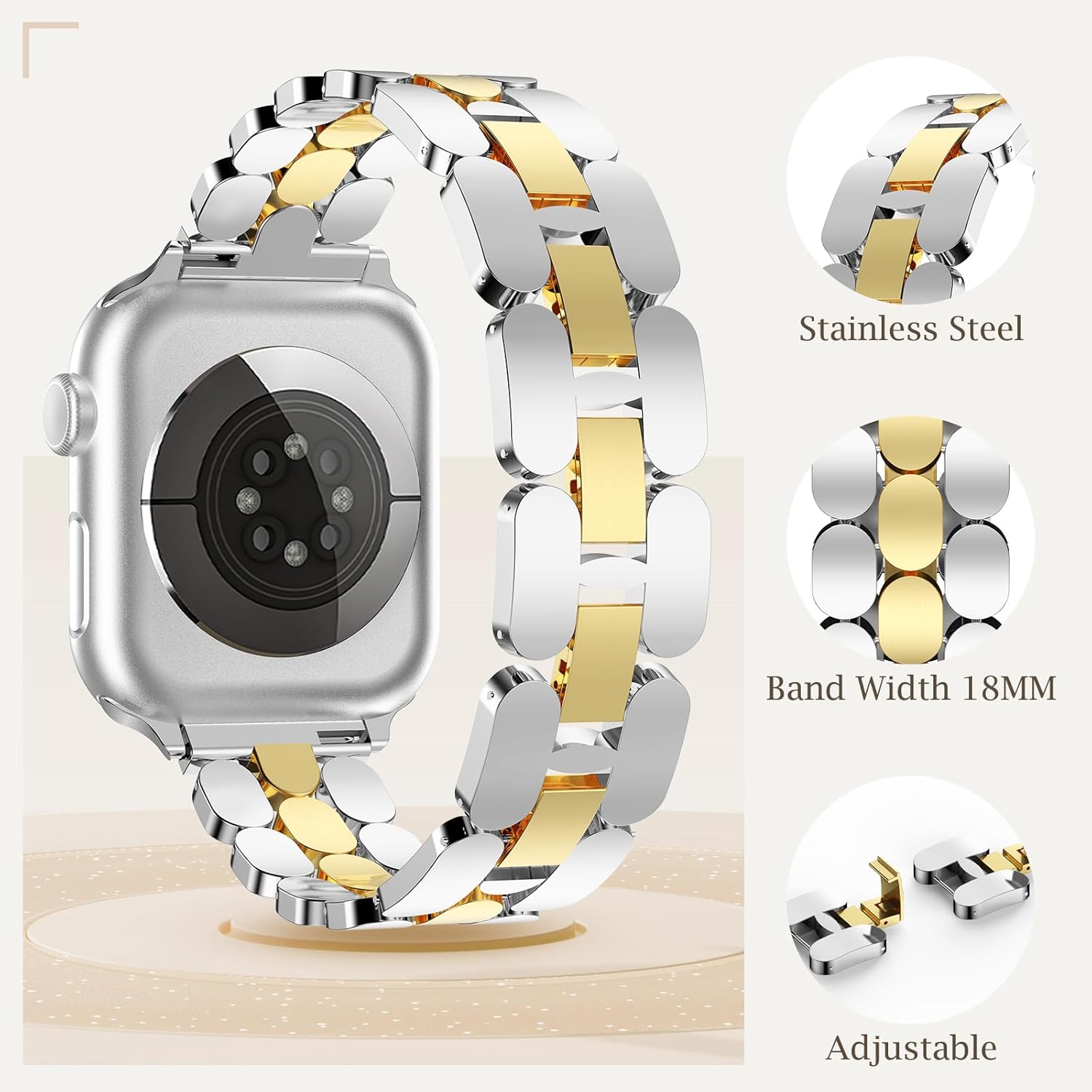 Stainless Steel Dressy Band for Apple Watch for Women Series10/9/8/7/6/5/4/3/2/1/SE... - Image 2