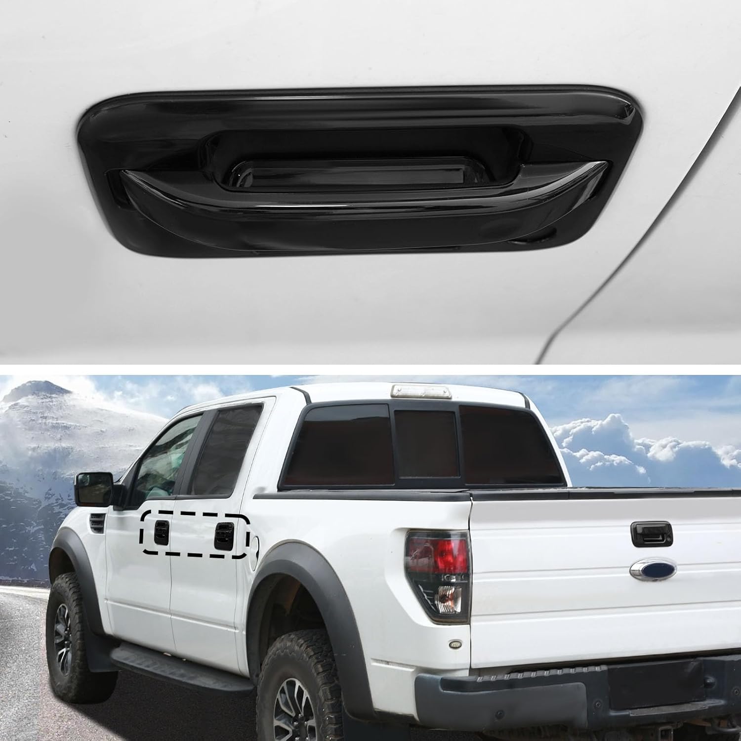 CheroCar Black Door Handle Cover Trim Kit Compatibility with Ford F150 Raptor 2009 2010 2011 2012 2013 2014 8PC Exterior Door Handle Decorative Accessories