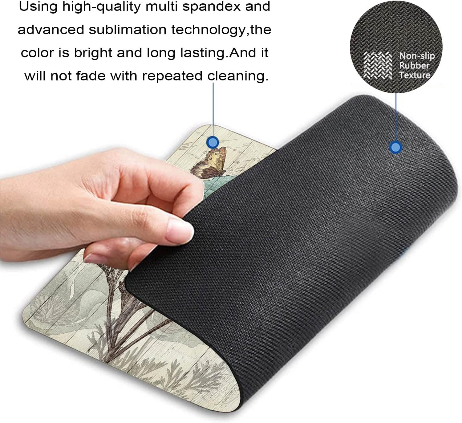 Blue Flowers and Butterflies Mouse Pad, Gaming Mouse Mat with Custom Design, Non-Slip Rubber Base Mousepad, Office Mouse Pads, 9.5 x 7.9 Inch image 3