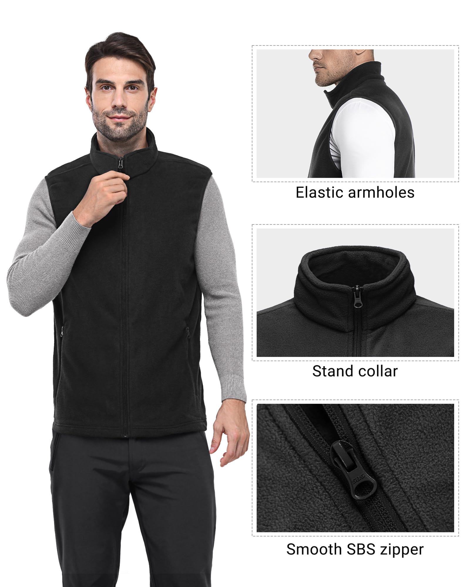 Outdoor Ventures Fleece Weste Herren Leicht Ärmellose Fleeceweste Jacke Winddicht Warm Gefütterte Winterweste Arbeitsweste für Männer mit Reißverschlusstaschen