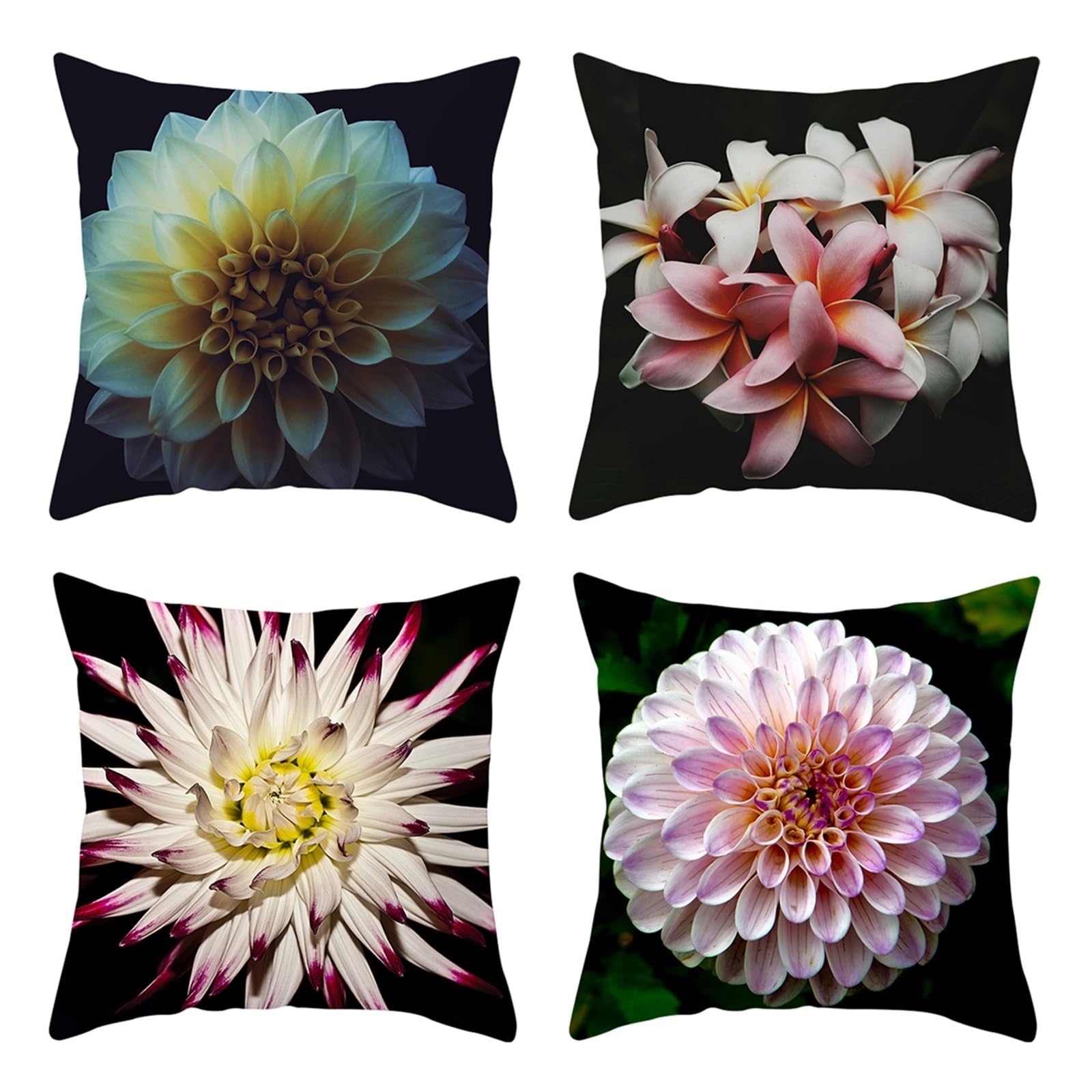 4 ozdobne poszewki na poduszki, frangipani i chińskie kwiaty, dekoracyjne, na sofę, do sypialni, różowo-beżowe, 50 x 50 cm, 4 sztuki