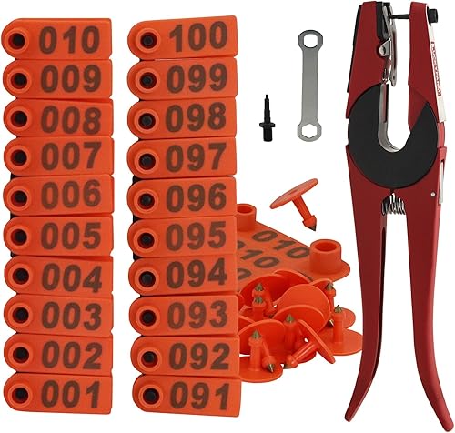 Herramienta de alicates de oreja para ganado, etiquetas de plástico con números 001-100, etiqueta de oreja de oveja, con pasadores de repuesto,