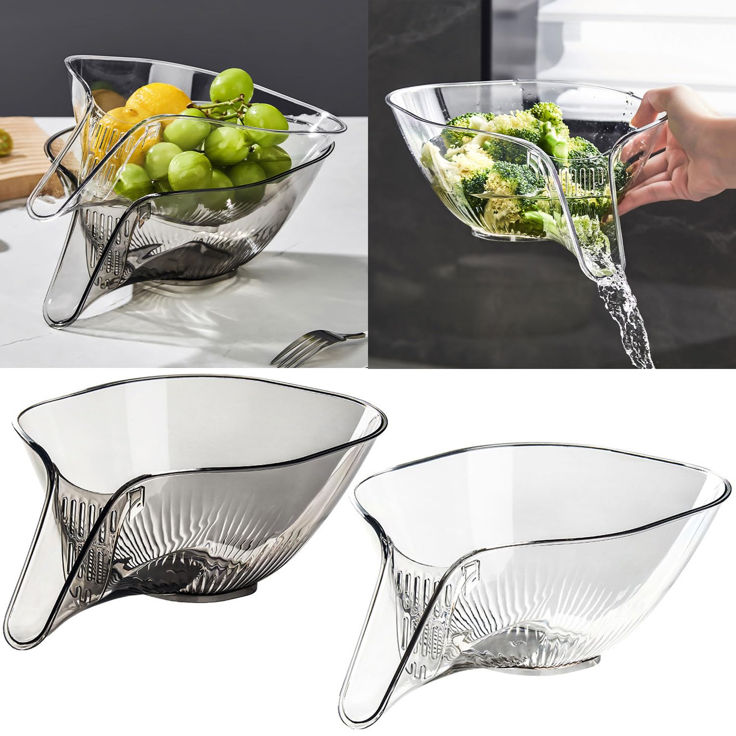 Funito 2PCS Drainage Basket Funnel, New Multifunctional Plastic Draining Bowl, Multi-Functional Drain Basket, Multifunctional Fruit Vegetables Draining Bowl