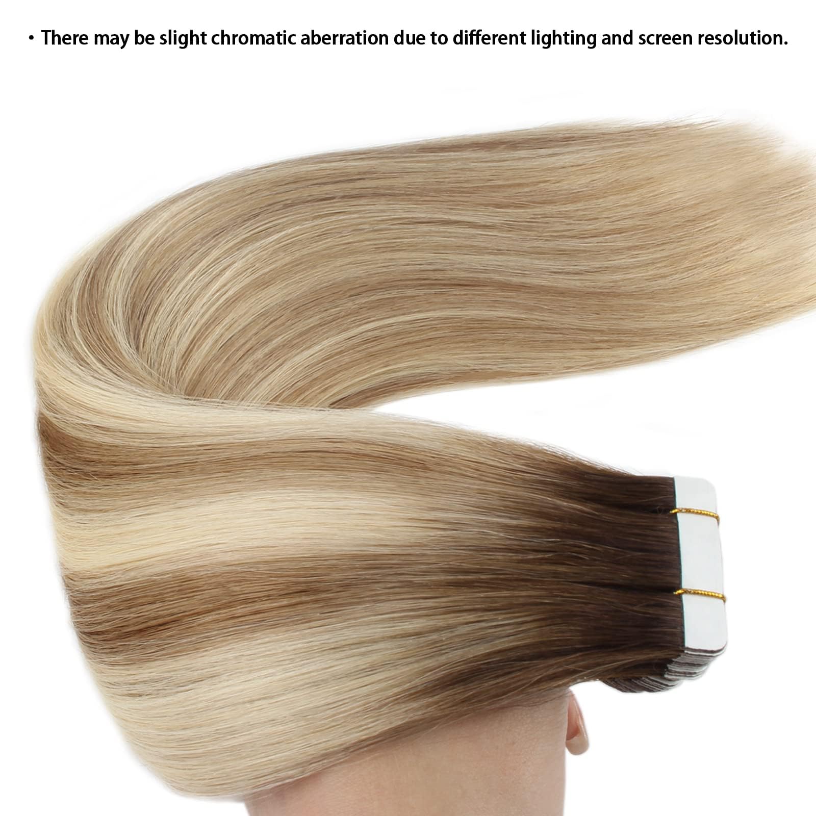 ABH AmazingBeauty Hair Remy Tape in Hair Extensions Ash Brown-Beach Blonde with Dark Brown Root R3-8-613 Semi-permanent Pre-taped Double Sided Rooted Highlight Tape ins 14 Inch - Image 3