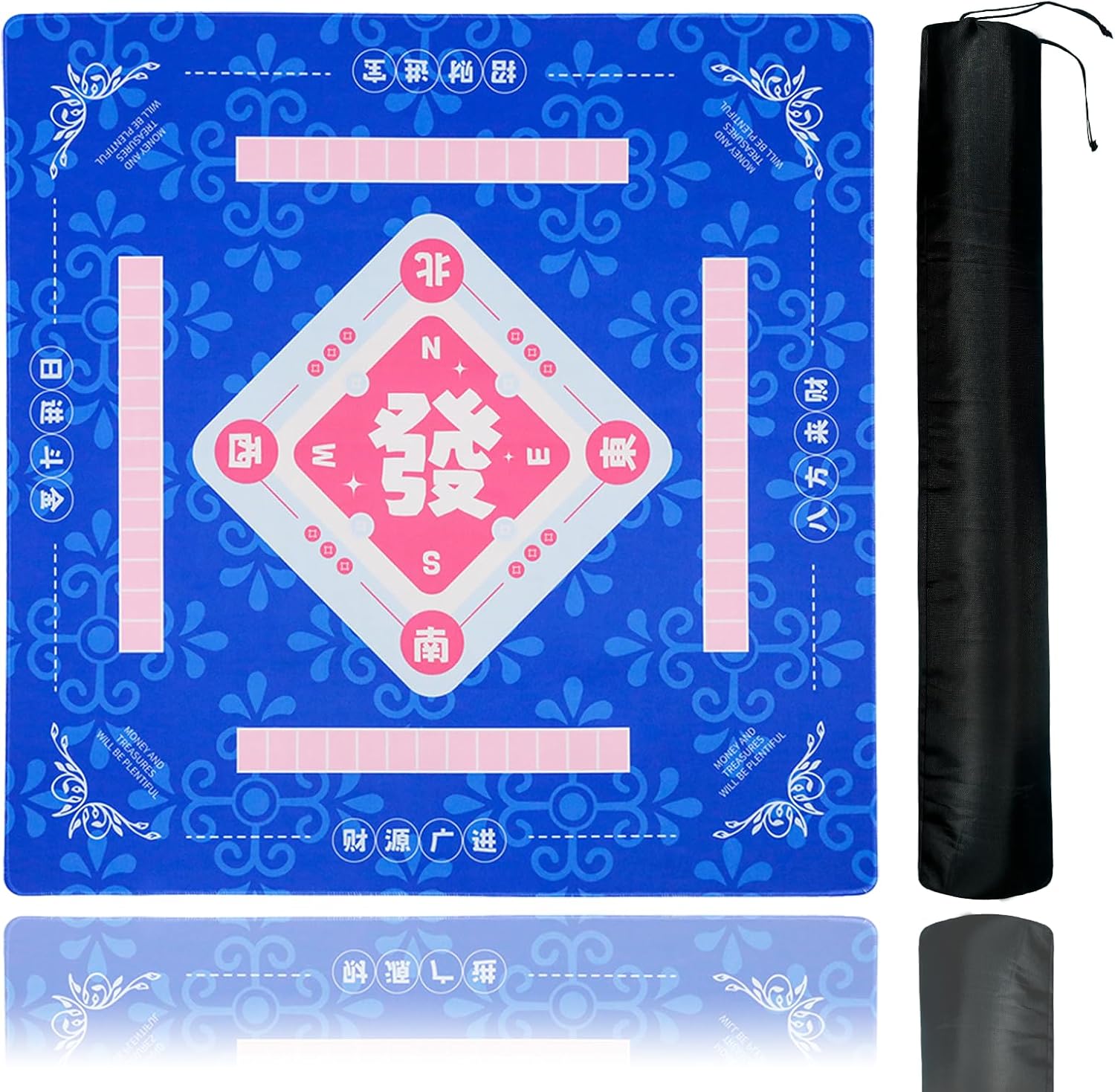 Mahjong Mat,Blue, 35.4 * 35.4 Inches, Anti-Slip and Noise-reducing Large-Sized Game Mat, with a Black Storage Bag, Suitable for Mahjong, Poker, Card Games, Dominoes