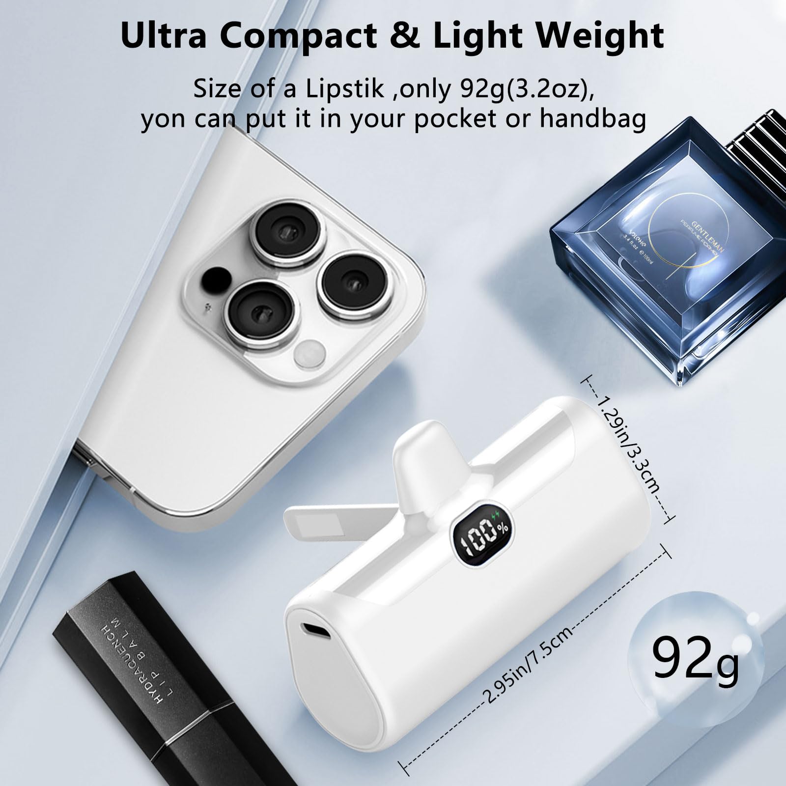 LUCKYDUO Mini Portable Charger for iPhone,5000mAh Ultra Compact Small Power Bank Built-in Phone Holder and LED Light,LCD Display Battery Pack for Travel,Compatible with 14/13/12/11/XR/SE/8/7 Pro Max