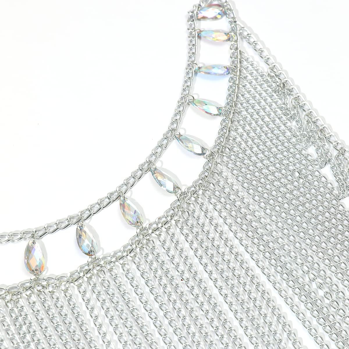 Connie Cloris Women's Sexy Body Chain Suit Fashion Halter Bra Chain Body Jewelry (206-C-Silver color), Gold color Silver color Black color - Image 6