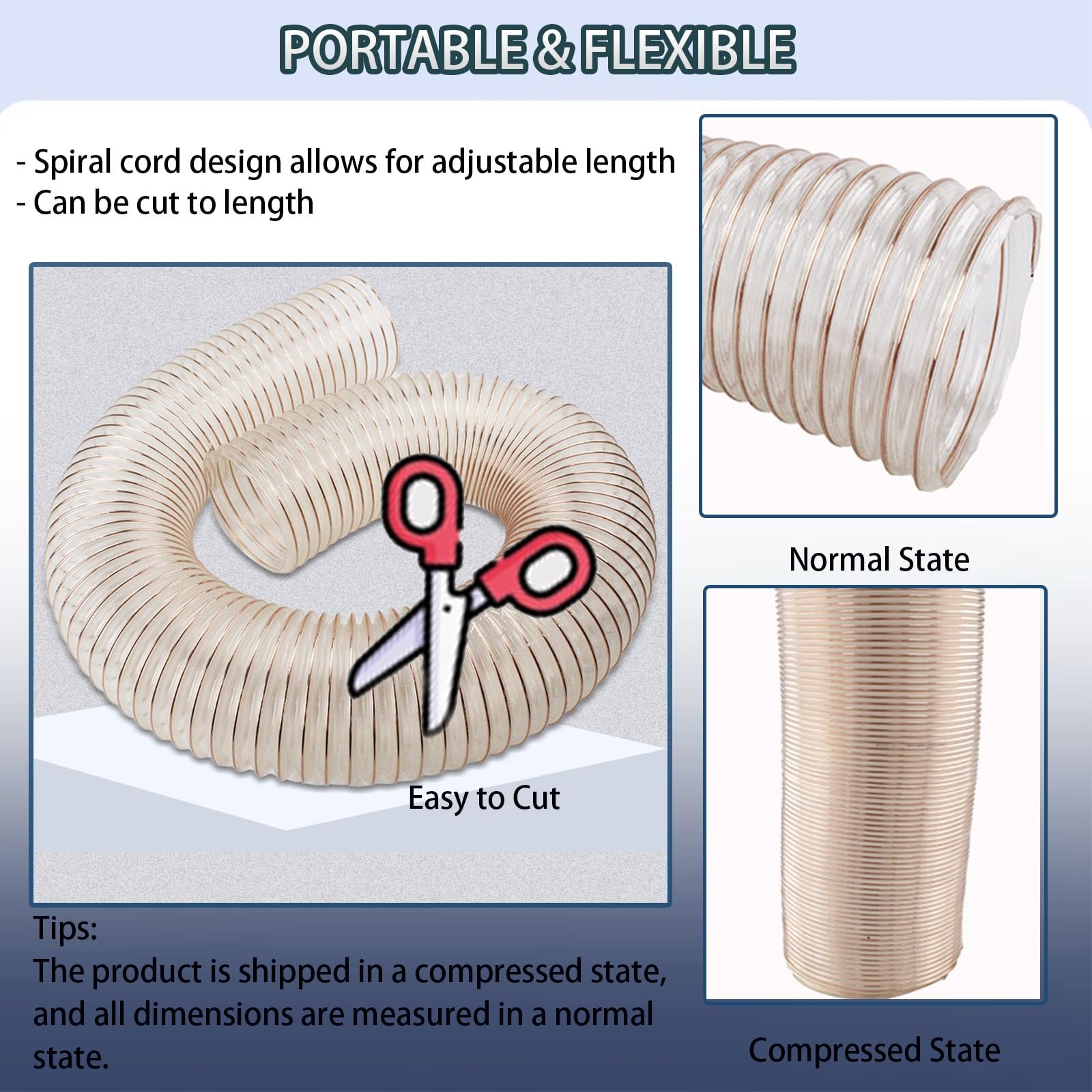 Manguera flexible transparente de recogida de polvo con alambre de acero en espiral, duradera para la gestión de desechos