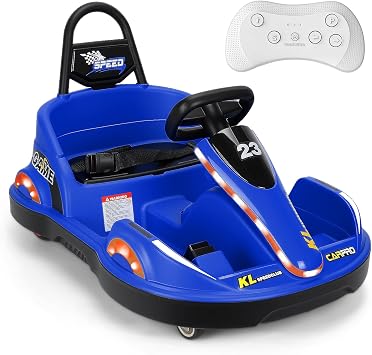 MINIATURE MOTORS 12V Ride on Bumper Car for Kids Aged 1-3, Parent Remote Control, 3 Speeds 2.5MPH, 360 Spins, Colorful Lights, Bluetooth Music, Safety Belt, Electric Bumper Car for Toddlers-Blue