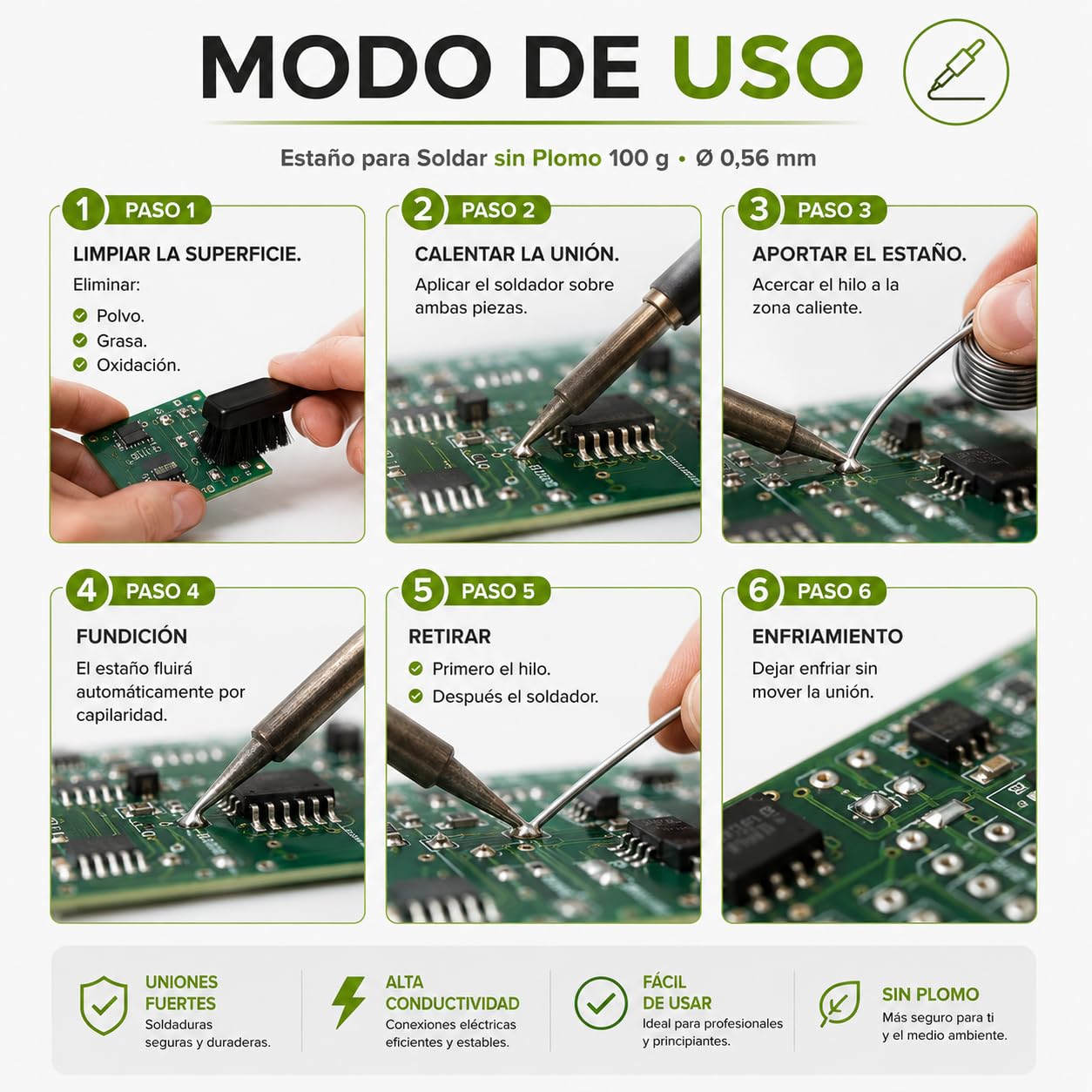 CABLEPELADO Estaño para Soldar Sin Plomo 100 g Ø 0,56 mm con 0,3% Plata | Hilo de Soldadura para Electrónica, PCB, SMD y Reparaciones Eléctricas | Compatible RoHS