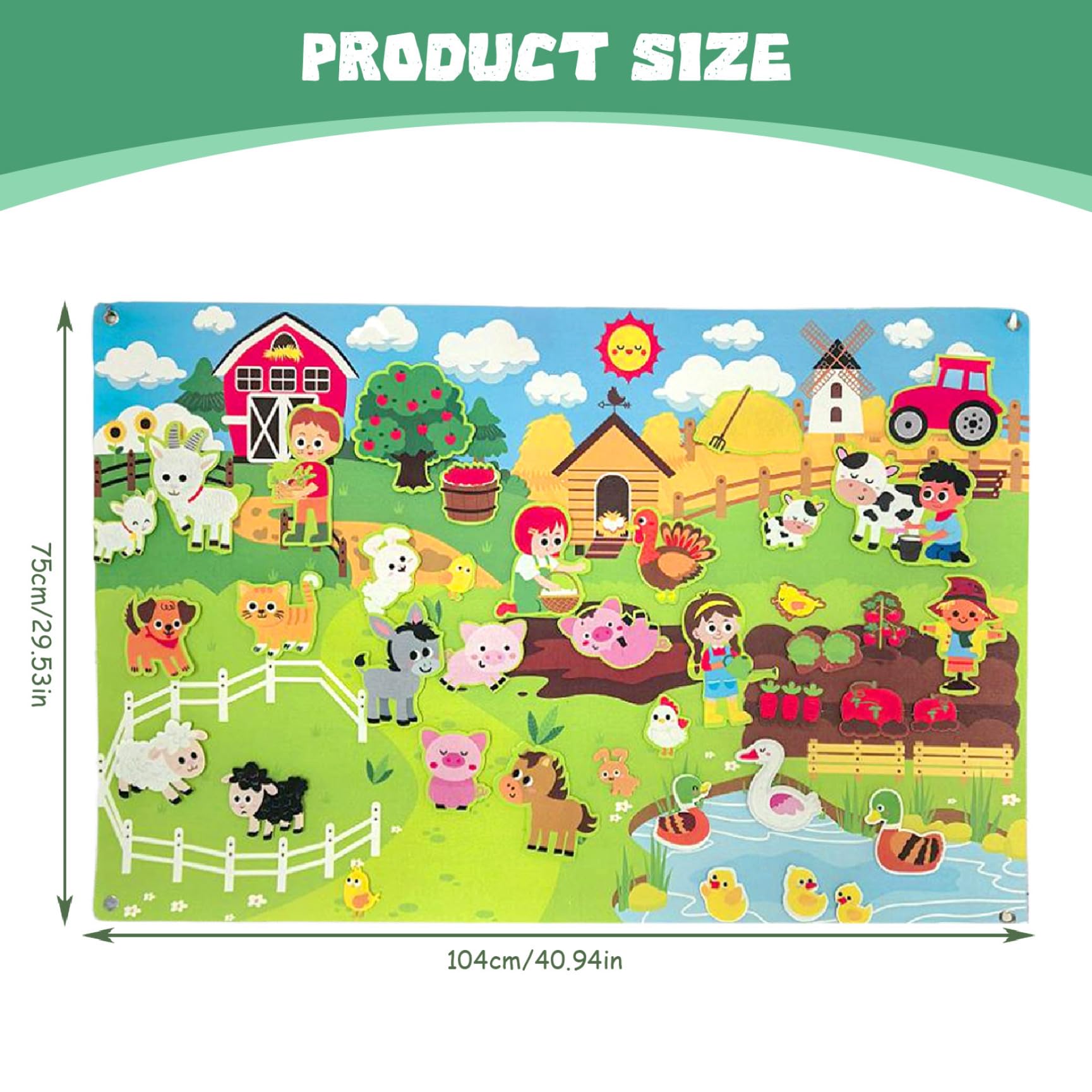 Tableros de juegos de juguetes de fieltro, juegos de historias de tableros de fieltro, tablero de animales de granja de 41x30 pulgadas para niños pequeños, actividades de pared de aprendizaje tempran