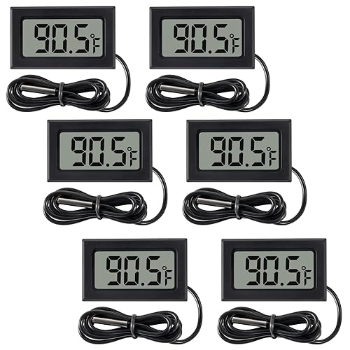 Paquete de 6 termómetros digitales con cable para indicador de invernadero de automóvil, congelador de habitación interior, refrigerador, acuario