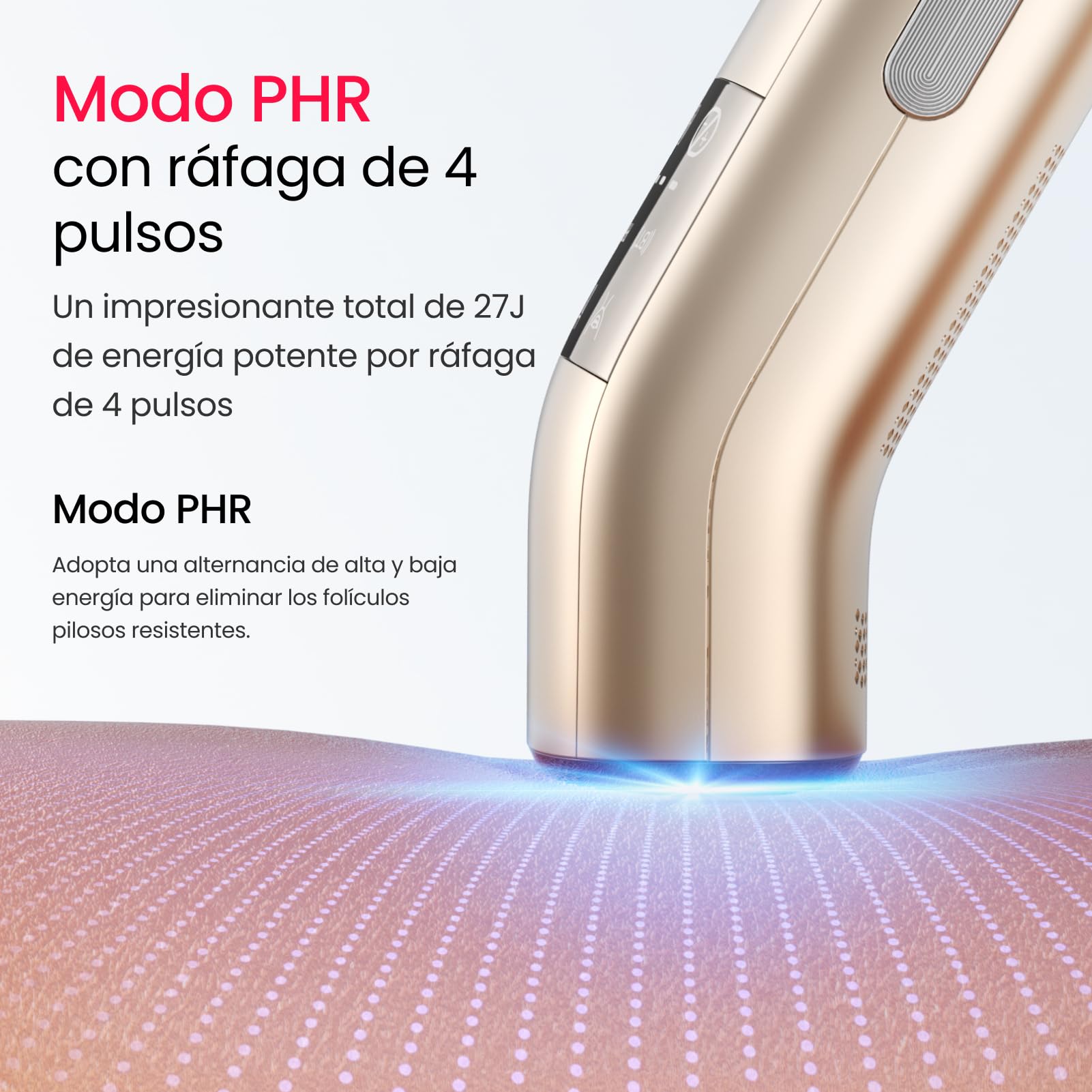 27J Doble Luz IPL Depiladora Laser, Pulso Cuádruple, Enfriamiento de Zafiro a 2℃, Modo PHR para Vello Rebelde, Depiladora Luz Pulsada para Piernas, Bikini, Axilas, Cara, Cuerpo