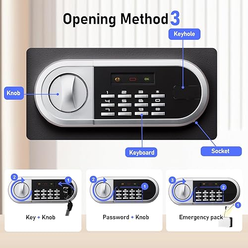 Miniatura 10 de ISLANDSAFE Caja fuerte para el hogar con luz interior, caja fuerte fuerte pequeña de lujo con teclado electrónico electrónico, caja fuerte de 0.8