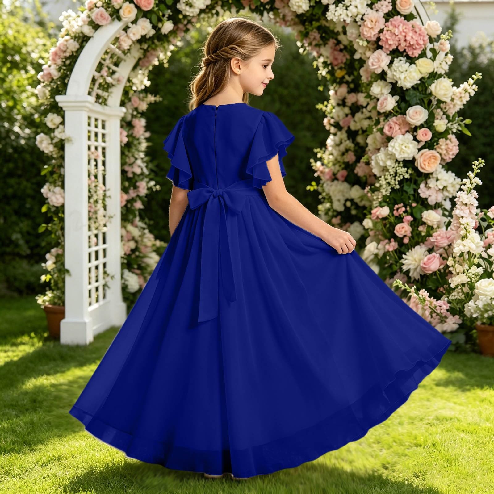 Festliches Kleid MäDchen - Chiffonkleid für sommerliches Festoutfit weich fließend Kleinkind elegantes Abendkleid rundes Dekolleté ausgestellt geschnitten bequeme Party-Tunika für den Alltag