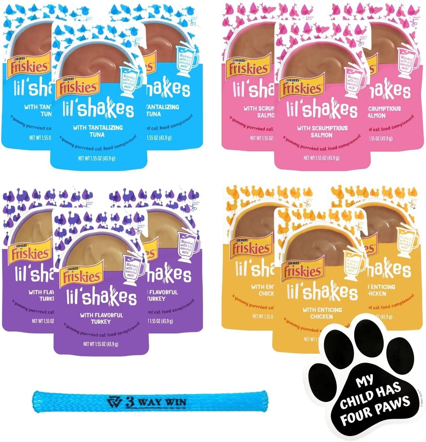 Friskies Lil' Shakes for Cats Variety Bundle | 4 Flavors, (3) Each: Tantalizing Tuna, Scrumptious Salmon, Flavorful Turkey, and Enticing…