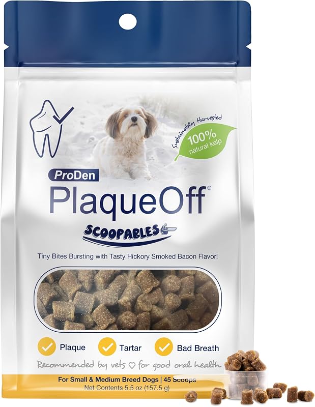 ProDen PlaqueOff Scoopables para Cuidados Dentais de Cães com Sabor Bacon Defumado Hickory — 45 unidades