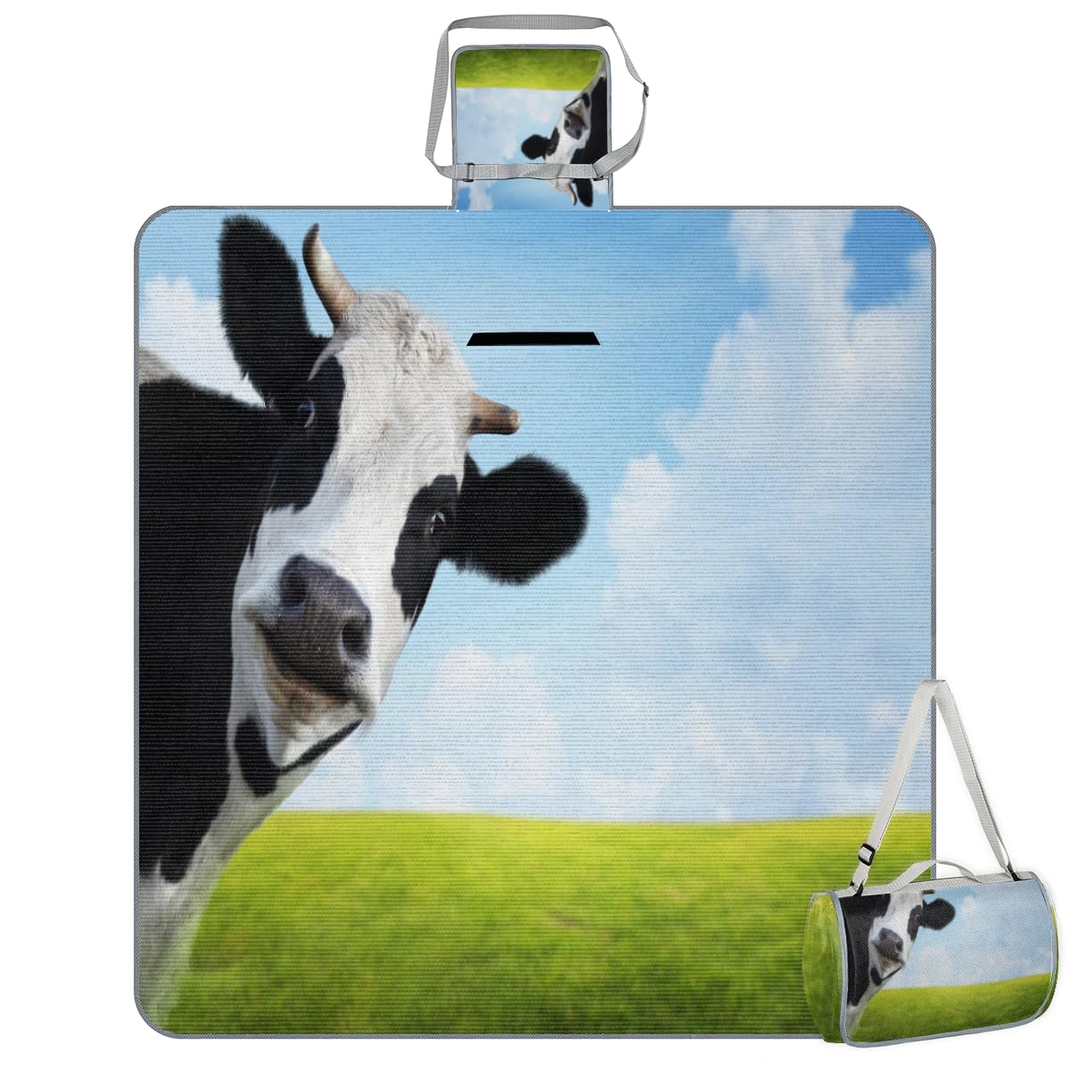 Shimoshe Picnic Blankets 57”x 59”, Summer Animal Cow Pattern Waterproof Sandproof Picnic Mat Lightweight Foldable Beach Blanket for Camping Park Grass Beach Outdoor Blanket