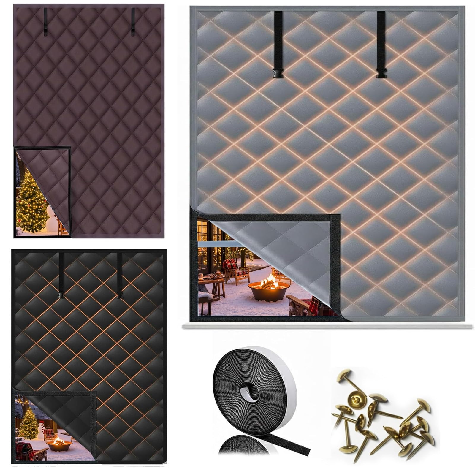 Kit Aislante Térmico Para Ventanas Invierno, Cortina Opaca Con Aislamiento Acústico Y Térmico, Protege Del Frío Y Calor, Para Hogar, Buhardillas Y Caravanas(Gris,W90xH260cm)