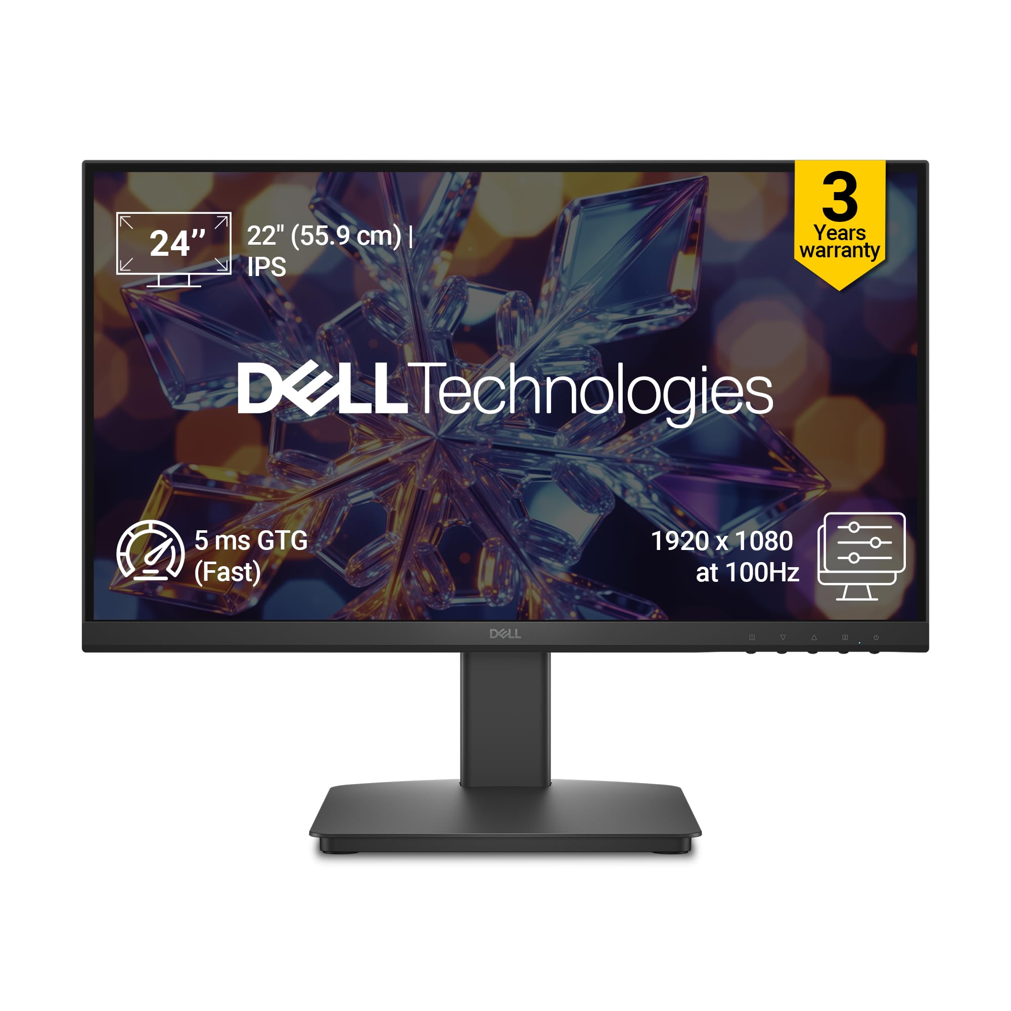 Dell SE2226HX 22" (54.6cm) Full HD IPS Monitor, 100Hz Refresh Rate, 5ms Response, HDMI & VGA Ports, TÜV Rheinland 3-Star Eye Comfort Certified