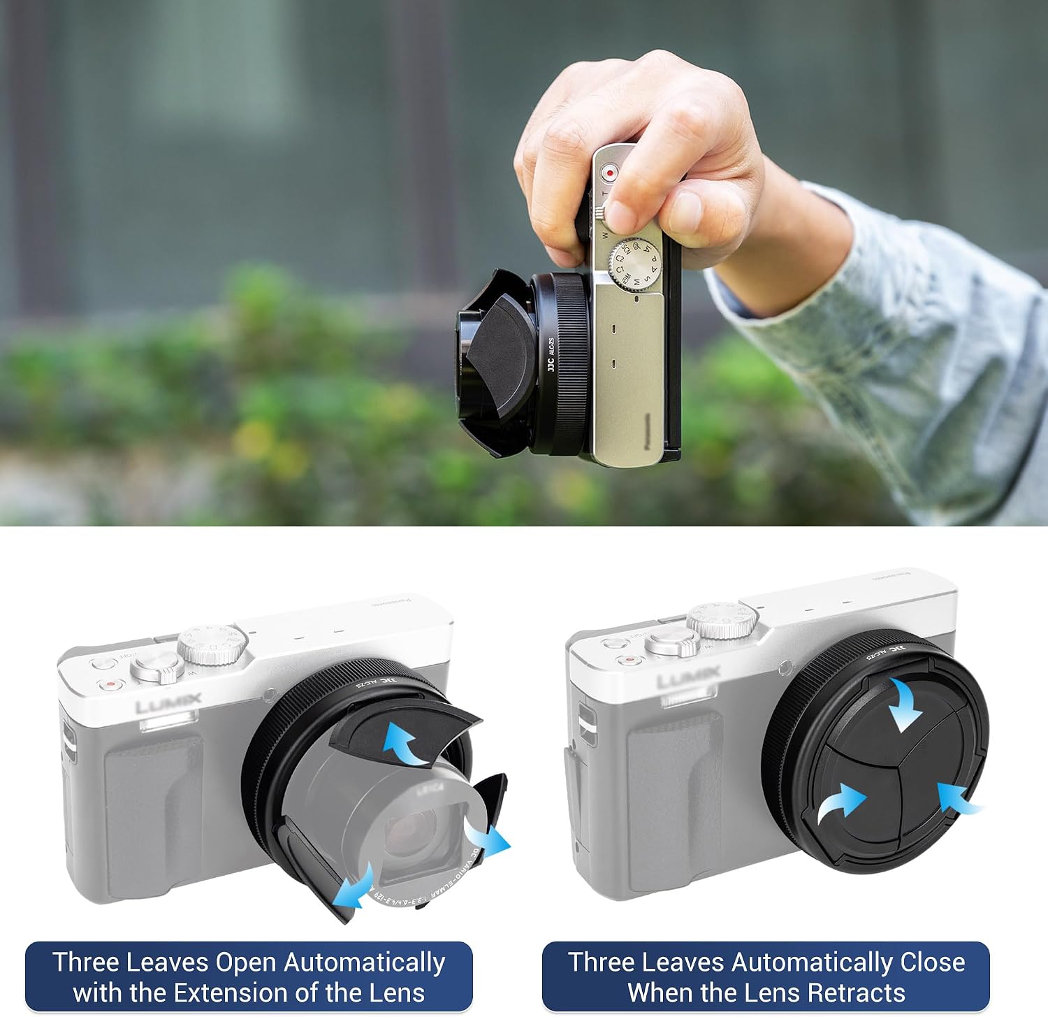 Lumix ZS99 TZ99 Auto Open and Close Lens Cap Metal Frame Body Cover for Panasonic Lumix ZS99 Digital Camera Accessories, TZ99 Automatic Lens Protective Cap with EVA & Silicone Interior, No Vignetting