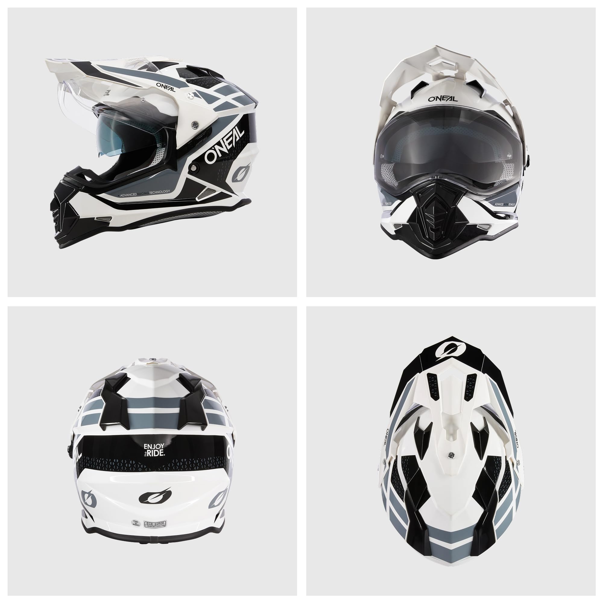 O'NEAL | Casco de Motocicleta | Moto | Aberturas de ventilación para un máximo Flujo de Aire y refrigeración, Carcasa ABS, Visera Solar integrada | Casco Sierra R V.24 | Adulto | Negro Naranja Gris