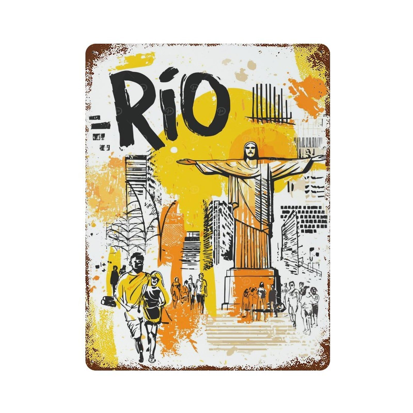 Rio De Janeiro Travel Rusty Metal Tin Sign 15.7"x11.8", for Patio, Garden Room And Bar Decor, Old School Wall Decor