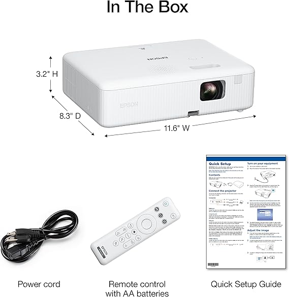 جهاز عرض محمول Epson EpiqVision Flex CO-W01، 3 شرائح، 3LCD، شاشة عريضة، سطوع ملون/أبيض 3000 لومن، مكبر صوت 5 وات، 300 بوصة للترفيه المنزلي والعمل، جاهز للبث