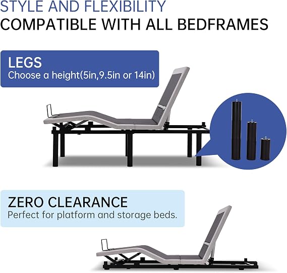 Fromann Adjustable Full Bed Base Frame No Legs, Head Foot Lift and Lumbar Support for Any Including Platform or Storage Beds Anti-Snore, Zero G,Wireless Remote,Memory Positions (Full)