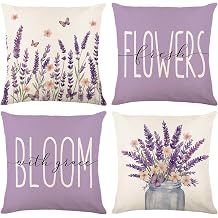 ONFAON Spring Pillow Covers 18x18 Set of 4, Purple Lavender Floral Bloom Flowers Throw Pillow Covers Seasonal Farmhouse Summer Pillow Case Decor for Sofa Couch