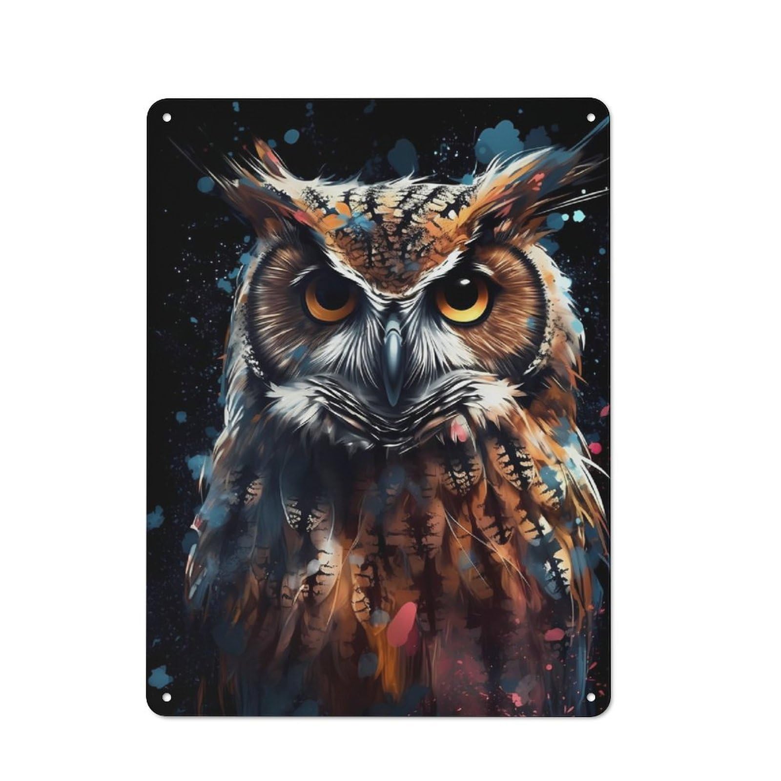 Junmoney Owl Digital Art For Garden Room Or Summerhouse, Retro Metal Sign 40X30cm, For Metal Sign Collectors, For Vintage Wall Decor Fans