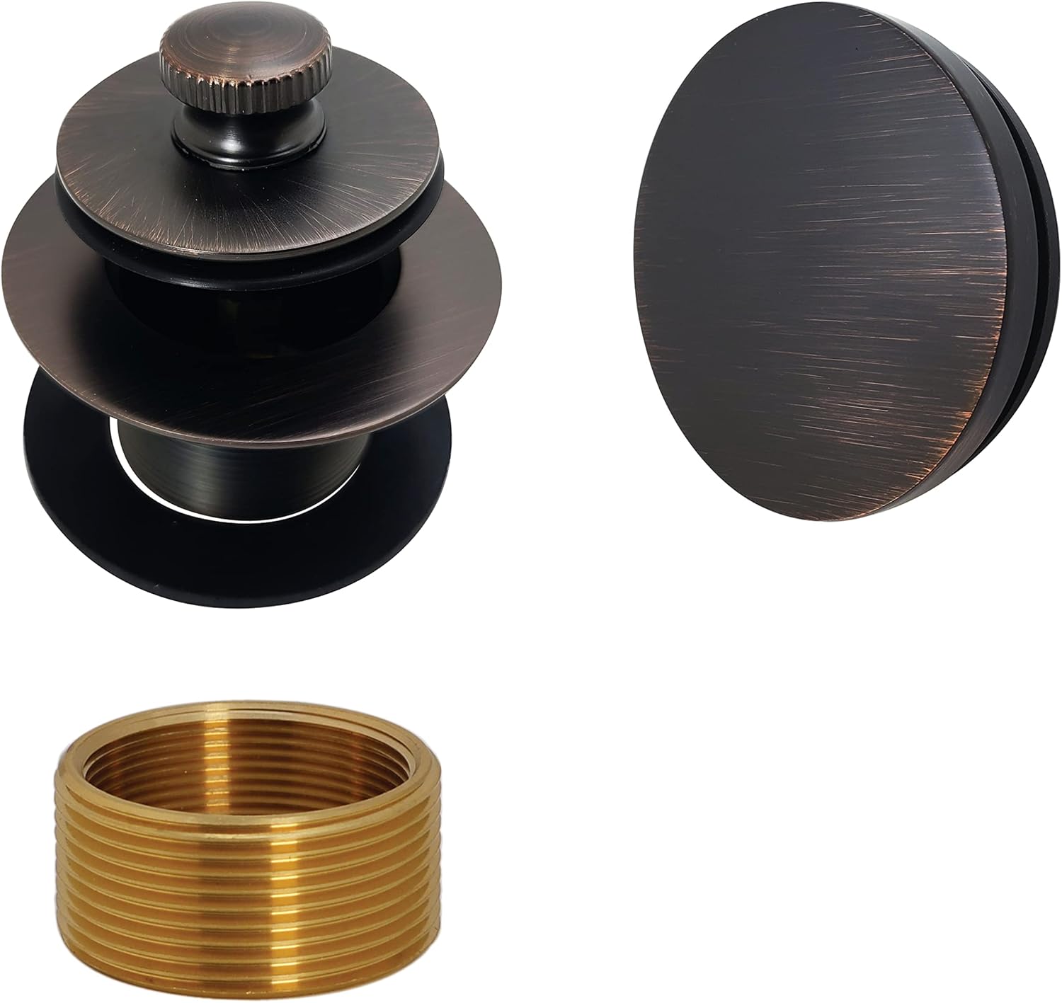 Westbrass D94HK-12A Universal Fine to Coarse Thread Conversion Twist & Close Bathtub Drain Trim with Illusionary No-Hole Faceplate and Adaptor Bushing, Antique Bronze