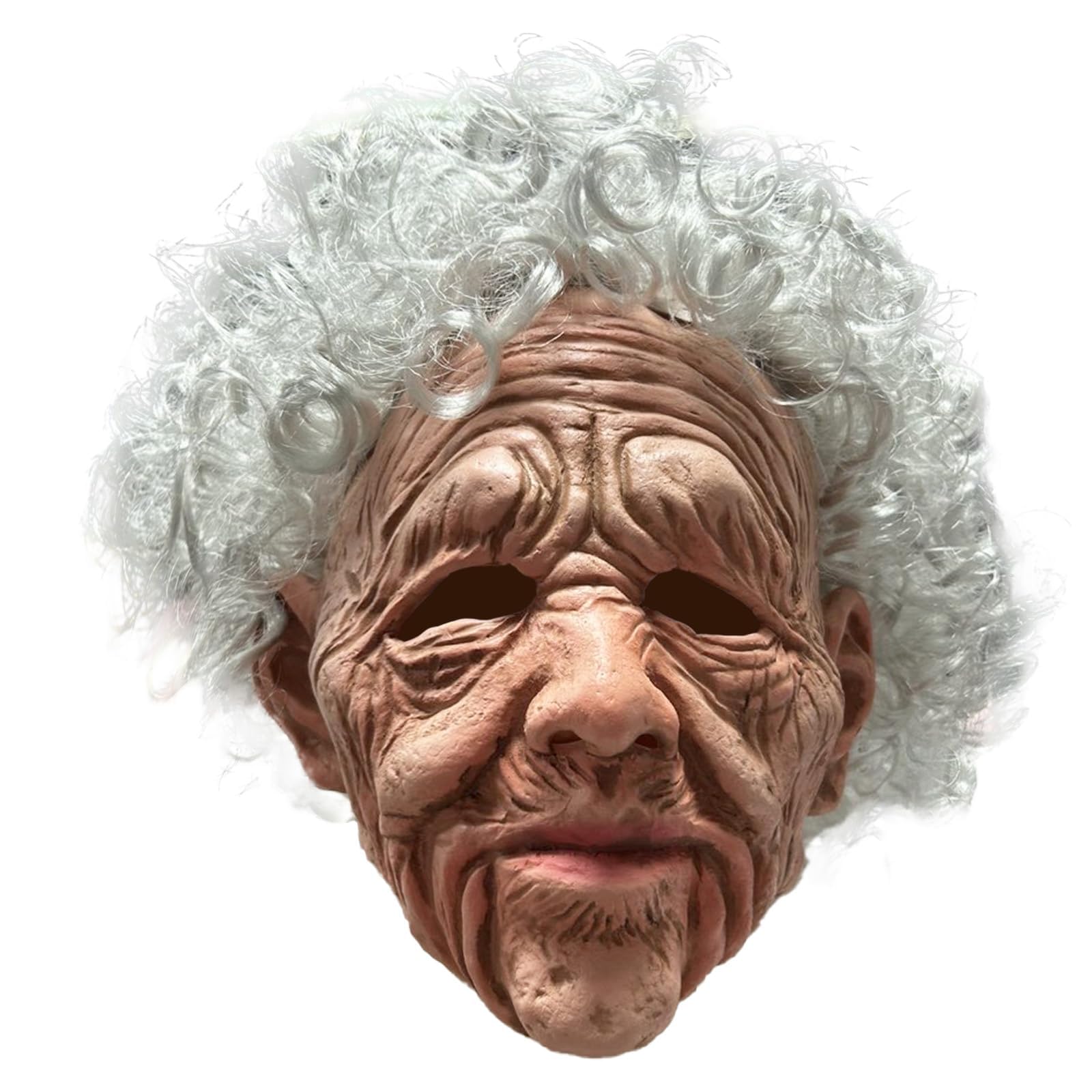 SINSEN Old Woman Mask Realistic Scary Granny Old Lady Creepy Human with Wrinkled Wig Full Head Latex Mask Halloween Cosplay Party Masquerade Prank Fancy Dress Costume Props for Adults - Image 4