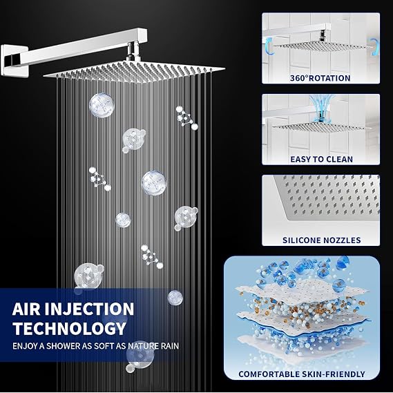 BWE 10 Inch Chrome 2-Faction Wall Mounted Bathroom Luxury Shower System