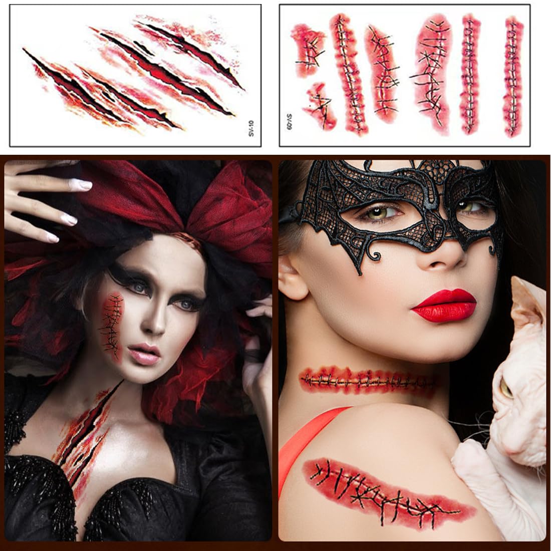 XOUDKE I Tatuaggi temporanei (10 Fogli) - Halloween Zombie Scars Tatuaggi Adesivi con Falsi Scab Sangue Costume Speciale Puntelli di Trucco