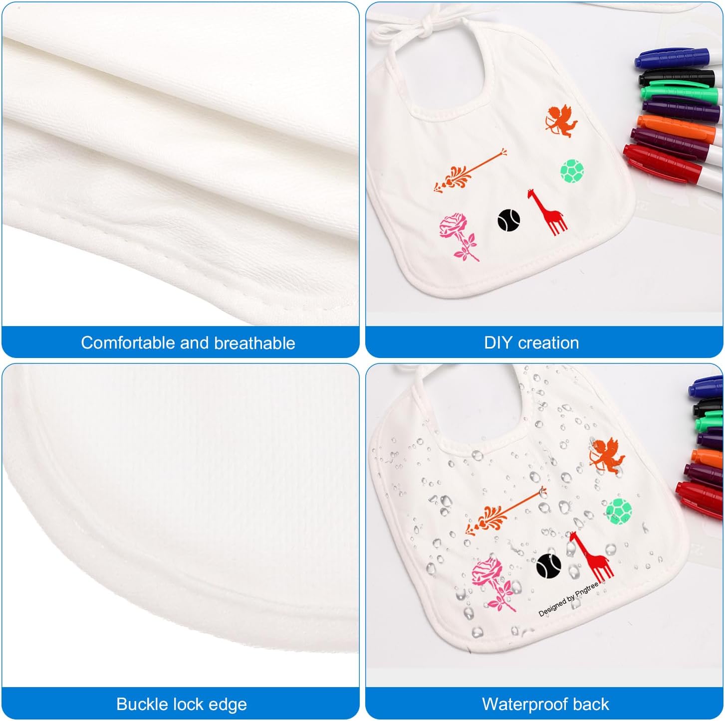 PEUTIER 24pcs DIY Baby Bib Decorating Kit, White Baby Bibs for Decorating with 12 Colorful Markers & 8 Stencils Feeder Bibs DIY for Baby Shower Party