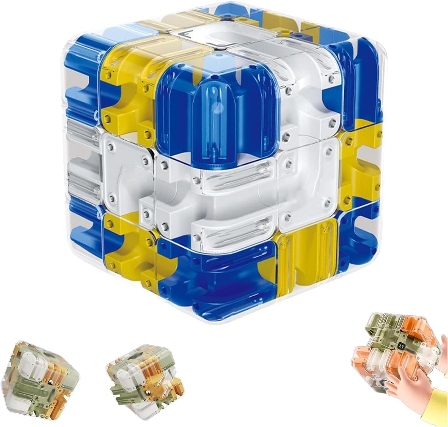 3D-Puzzle Maze Cube, Labyrinth Gra vity Ball Brain Teaser,3D Labyrinth Puzzle Cube, Spatial Awareness Brain Training Educational Focus 3x3 Tilt & Rotate Roller-Ball Game for Adults (Yellow & Blue)