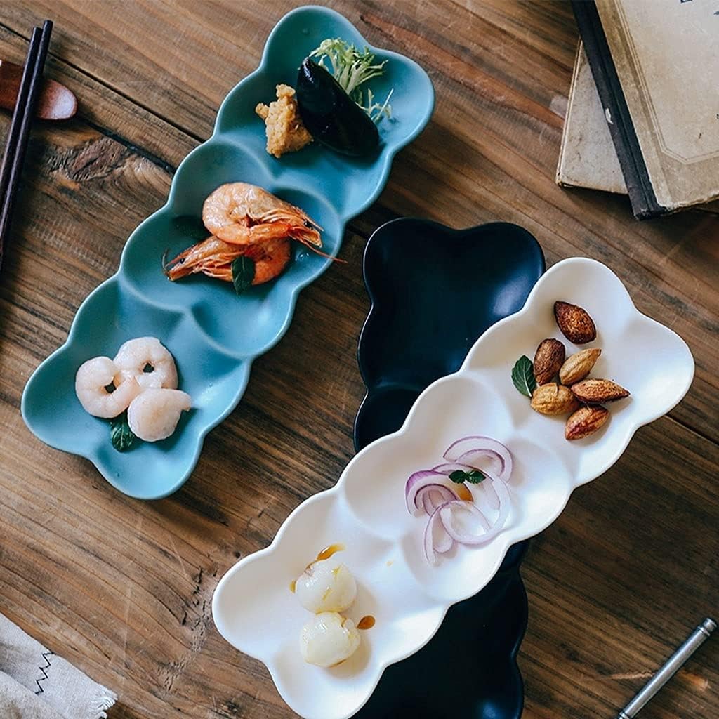 Dip Bowls Set Soy Sauce Dish/Bowls Ceramic Sauce Dish 3 Compartment Soy Sauce Appetizer Serving Tray Rectangular Divided Sauce Dishes for Restaurant Kitchen Ketchup Sauce Or Seasoning Dipping Sauce Bo