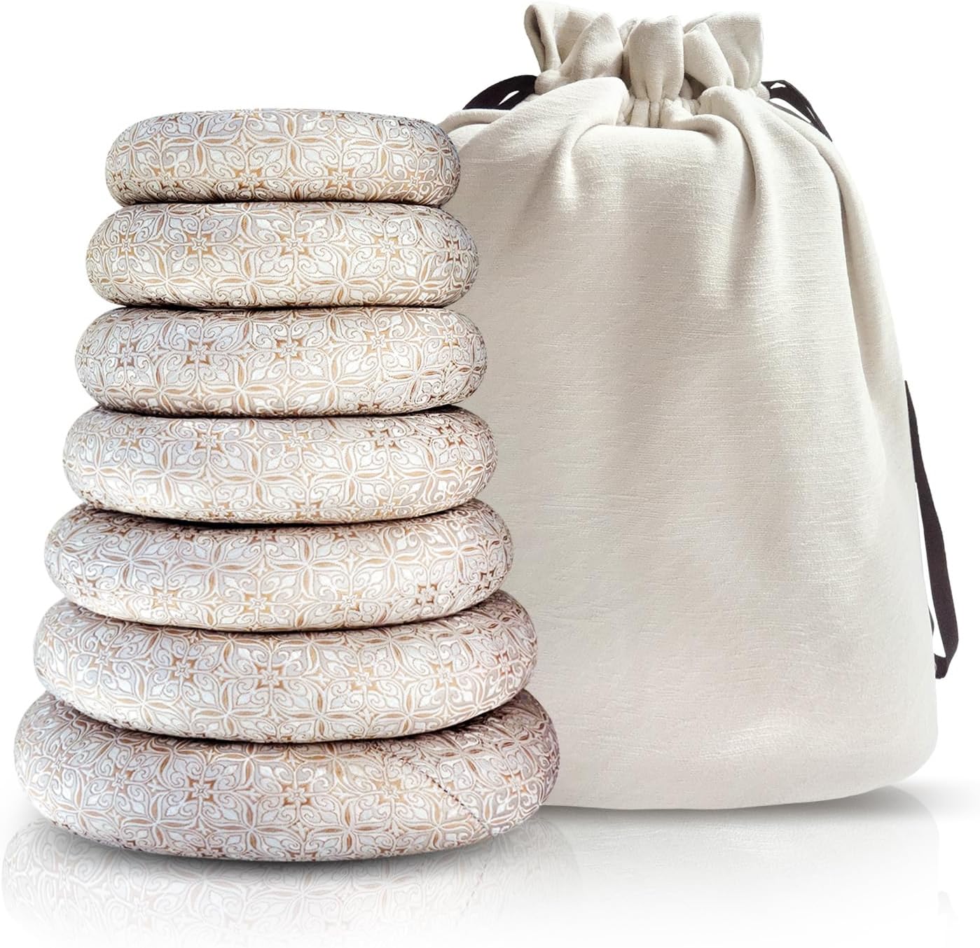 7 Pcs Singing Bowl Cushion Set for 6-12" Tibetan Singing Bowls, Handmade Silk Brocade Fabric Round Cushion Pillow for Folk World Percussion Meditation and Crystal Sound Bowls(Silver)