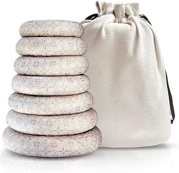 7 Pcs Singing Bowl Cushion Set for 6-12" Tibetan Singing Bowls, Handmade Silk Brocade Fabric Round Cushion Pillow for Folk World Percussion Meditation and Crystal Sound BowlsSilver